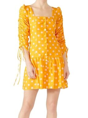 NICHOLAS Polka Dot Ruched Sleeve Button Down Dress Size 6